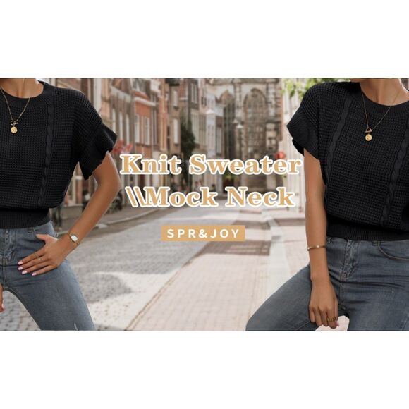 Women's Black Knit Ruffle Sleeve Sweater Size Medium - Picture 8 of 9